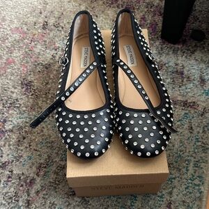 Steve Madden Black Crystal-Stud Mary Jane Flats